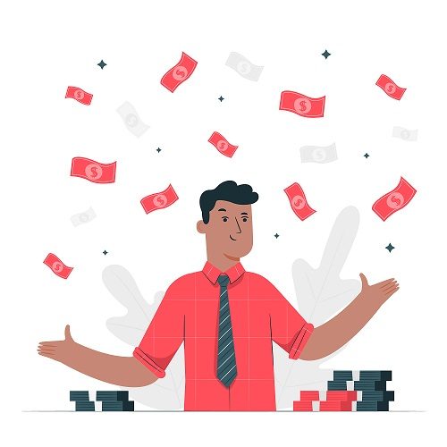 Animated individual happy with money