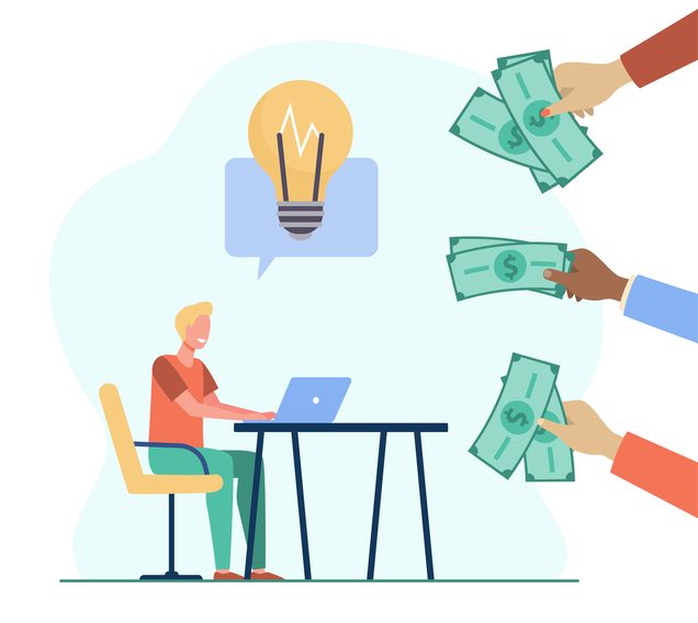 Man has idea on laptop to use affiliate marketing icon