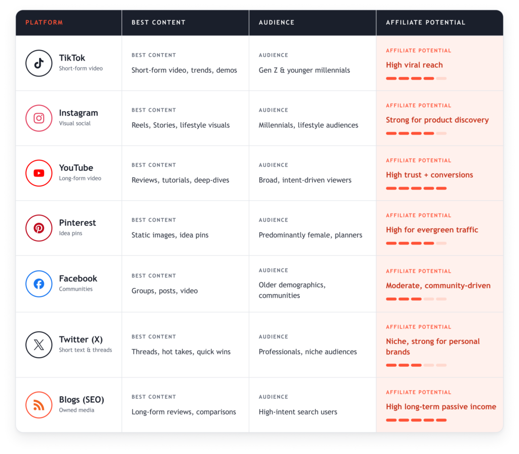 social media platforms for affiliate marketing