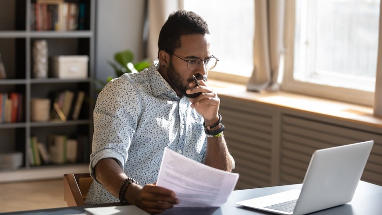 Man reviewing options