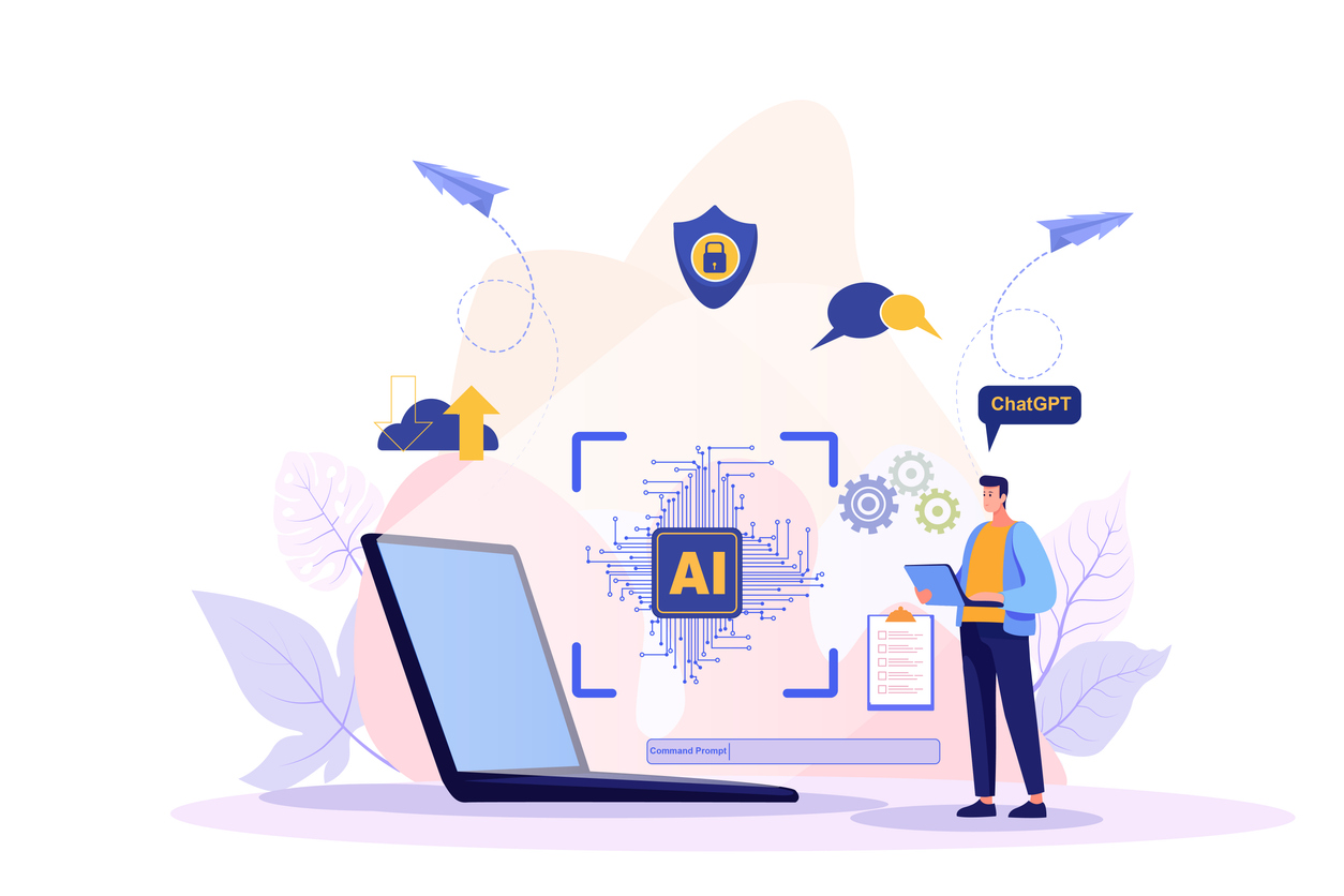 Ai technology, Artificial Intelligence. man using technology smart robot AI, artificial intelligence by enter command prompt for generates something, Futuristic technology transformation. Chat with AI