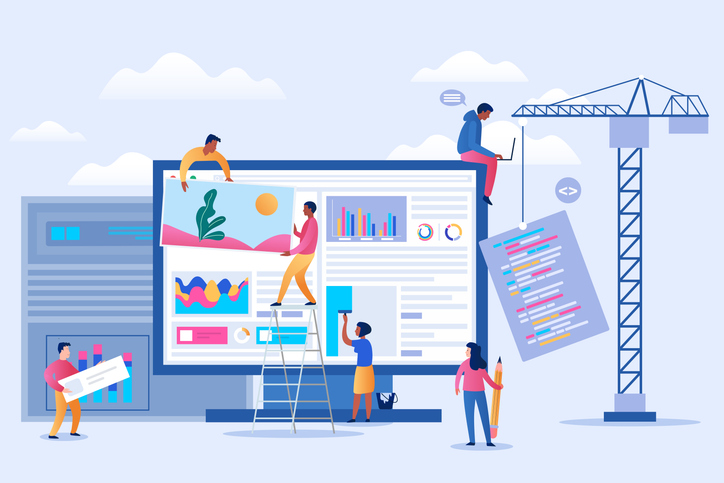 Professional team working on the project with teamwork. Maintenance pag